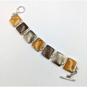 Vintage Silpada Sterling Silver 925 Jasper Pyrite Bronzite Bracelet B0999 7.5"